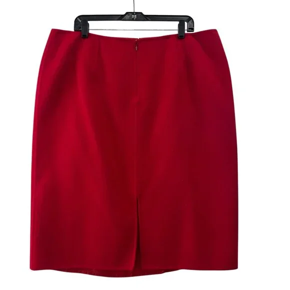 $635 NWOT Marina Rinaldi Red Midi Knee Length Wool Skirt size 27/XL/18